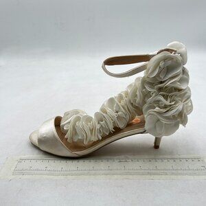 FSJ White Ruffle Ankle Strap Sandals Wedding Shoes for Bride